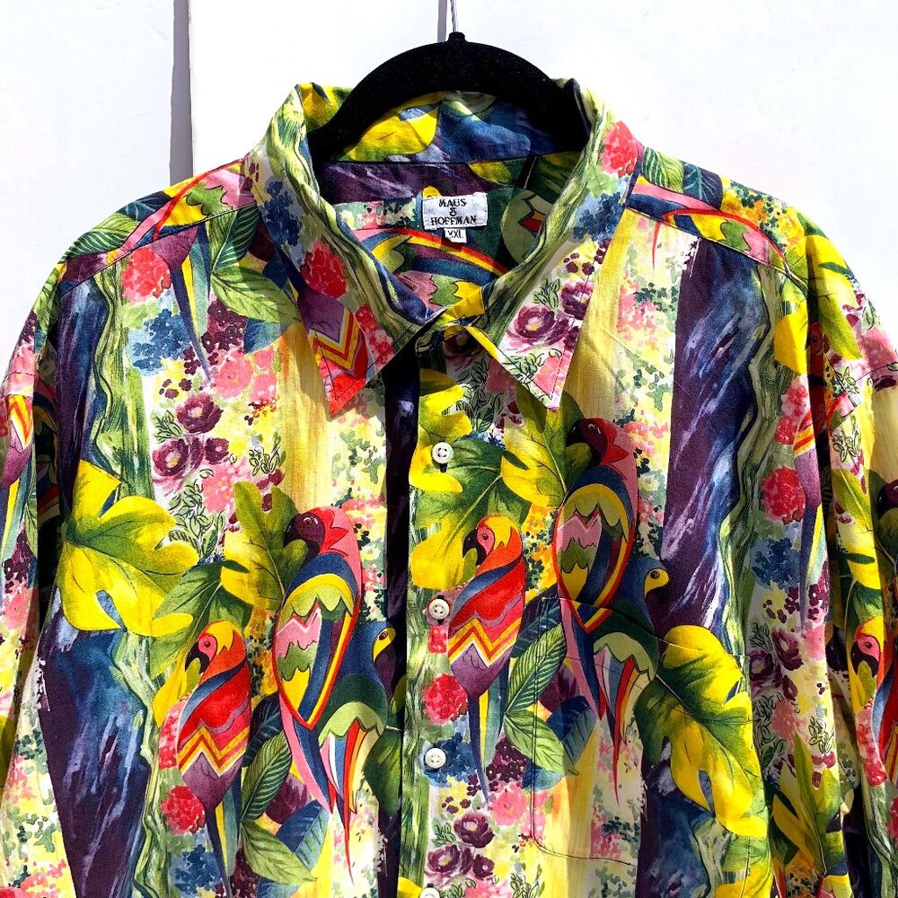 Maus & Hoffman Men’s 100% Cotton Button Up Tropical Print Camp Shirt XL